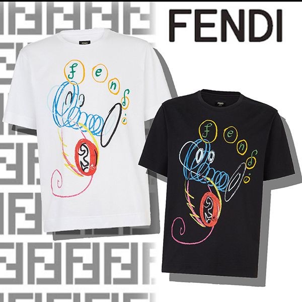 フェンディ プリント オーバーサイズ コットン Tシャツ コピー 2色 FY0936AH15F0QA0